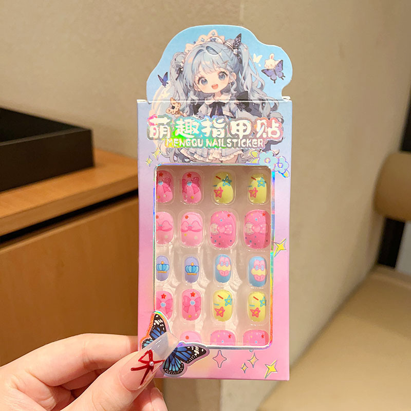 Stickere pentru unghii pentru copii, material PET, 24 bucăți, autoadezive, modele: lalele, flori, funda, cer înstelat, fluture, lună
