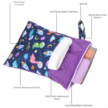 Τσαντάκι πάνες σε στυλ τσάντας, αδιάβροχο, με διπλές θήκες και διαχωρισμό στεγνά-υγρά, από πολυεστέρα.