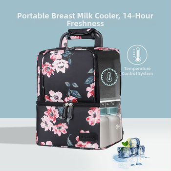 Τσάντα αντλίας στήθους με διπλό μονωτικό για αποθήκευση μητρικού γάλακτος — εξωτερικό ύφασμα Oxford, αδιάβροχη, διαχωρισμός στεγνό-υγρό, επένδυση από 10 mm μαργαριταρένια βάτα