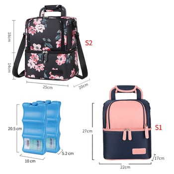 Τσάντα αντλίας στήθους με διπλό μονωτικό για αποθήκευση μητρικού γάλακτος — εξωτερικό ύφασμα Oxford, αδιάβροχη, διαχωρισμός στεγνό-υγρό, επένδυση από 10 mm μαργαριταρένια βάτα