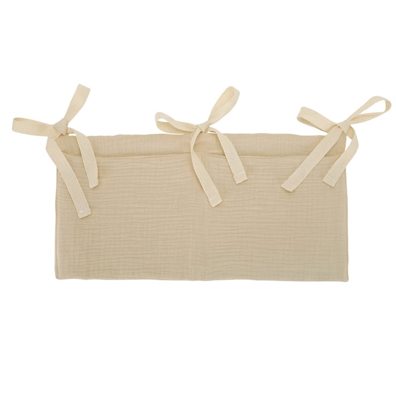 Бебешка окачваща чанта за креватче – чист памук, двойно отделение, органайзер за пелени и шишета, с гризалка за зъби за новородени