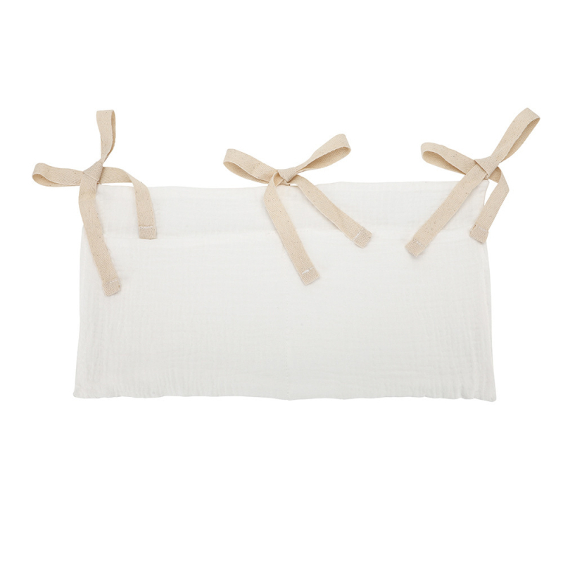 Бебешка окачваща чанта за креватче – чист памук, двойно отделение, органайзер за пелени и шишета, с гризалка за зъби за новородени