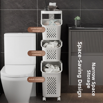 Daugiasluoksnis skalbinių krepšys su ratukais – PP medžiaga, namų ūkio/vonios naudojimui, modernus stilius