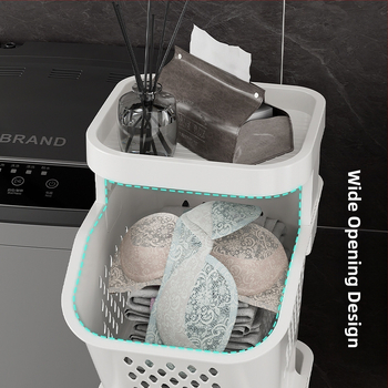 Daugiasluoksnis skalbinių krepšys su ratukais – PP medžiaga, namų ūkio/vonios naudojimui, modernus stilius