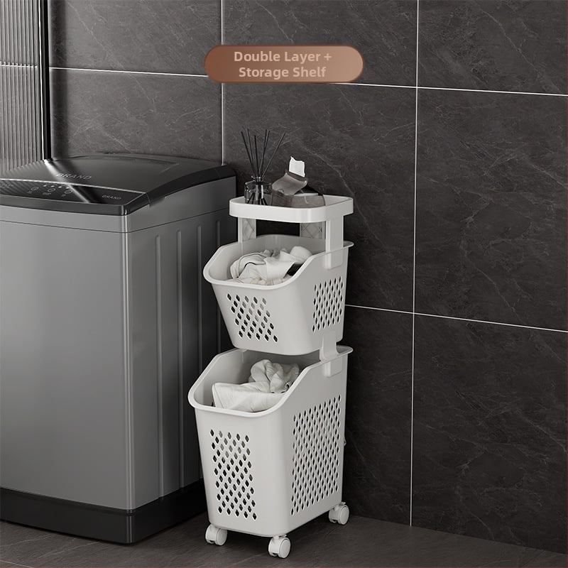 Daugiasluoksnis skalbinių krepšys su ratukais – PP medžiaga, namų ūkio/vonios naudojimui, modernus stilius