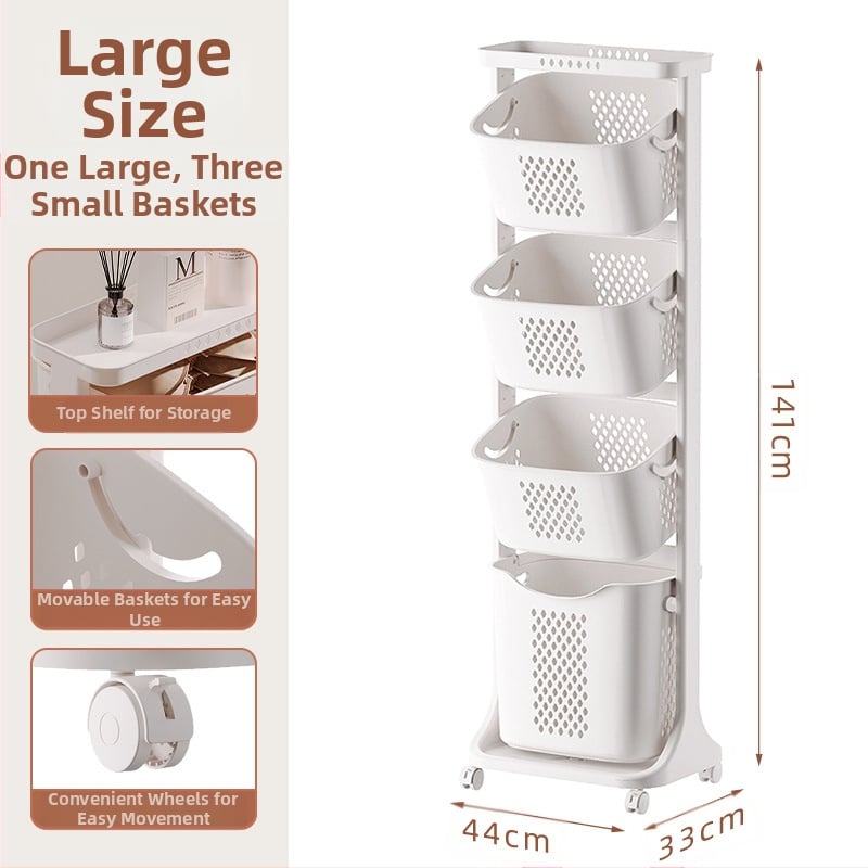 Daugiasluoksnis skalbinių krepšys su ratukais – PP medžiaga, namų ūkio/vonios naudojimui, modernus stilius