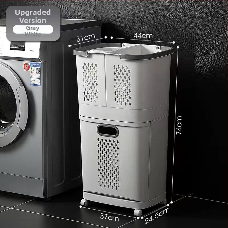 Daugiasluoksnis skalbinių krepšys su ratukais – PP medžiaga, namų ūkio/vonios naudojimui, modernus stilius