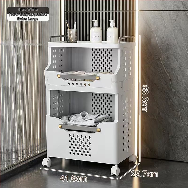 Daugiasluoksnis skalbinių krepšys su ratukais – PP medžiaga, namų ūkio/vonios naudojimui, modernus stilius