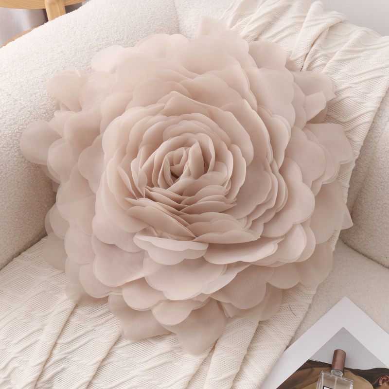 Organza pagalvės užvalkalas su 3D gėlių raštu, princesės stilius, lengvas prabangos pojūtis