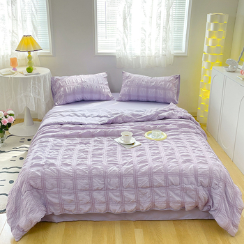 Seersucker vasaros antklodės rinkinys - 4 dalių komplektas, vandens plovimo medvilnė, poliesterio užpildas, reaktyvus spausdinimas, svoris 1-1.5 kg, INS stilius