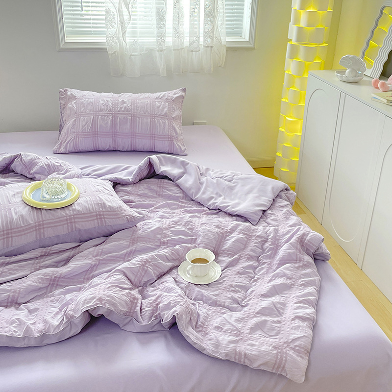 Seersucker vasaros antklodės rinkinys - 4 dalių komplektas, vandens plovimo medvilnė, poliesterio užpildas, reaktyvus spausdinimas, svoris 1-1.5 kg, INS stilius