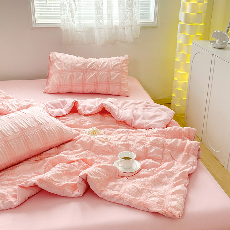 Seersucker vasaros antklodės rinkinys - 4 dalių komplektas, vandens plovimo medvilnė, poliesterio užpildas, reaktyvus spausdinimas, svoris 1-1.5 kg, INS stilius