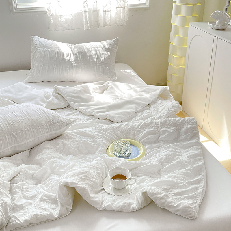 Seersucker vasaros antklodės rinkinys - 4 dalių komplektas, vandens plovimo medvilnė, poliesterio užpildas, reaktyvus spausdinimas, svoris 1-1.5 kg, INS stilius