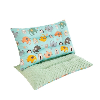 Vaikų pagalvė 0–8 metų amžiaus, formuotas pagalvės korpusas, užpildas 100% feather silk cotton, užvalkalas 100% poliesteris, pagalvės šerdis iš medvilnės