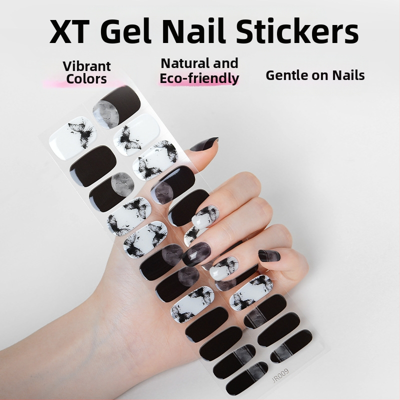 Hsien Tai UV светлинна терапия за нокти – лепенки за нокти в китайски стил, 24 бр. пълен комплект, гел лепенки за нокти, избелващ ефект