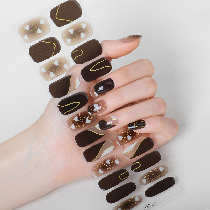 Hsien Tai Ķīniešu stilā UV gaismas terapija nagu uzlīmes, 24 gab., pilns komplekts, gēla nagu uzlīmes daļēji sacietējušas, balināšana