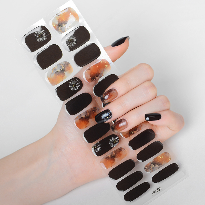 Hsien Tai Ķīniešu stilā UV gaismas terapija nagu uzlīmes, 24 gab., pilns komplekts, gēla nagu uzlīmes daļēji sacietējušas, balināšana