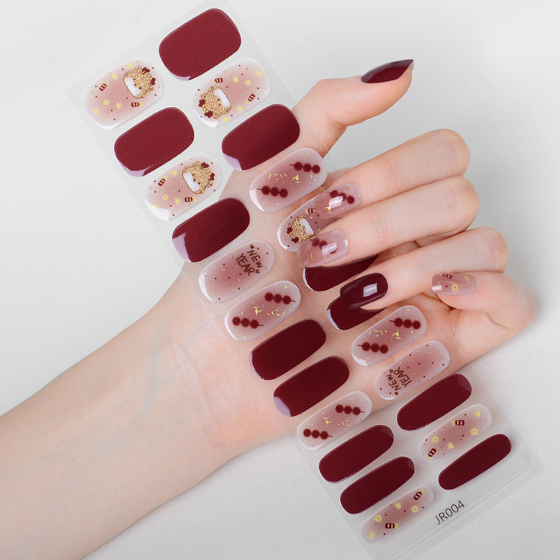 Hsien Tai Ķīniešu stilā UV gaismas terapija nagu uzlīmes, 24 gab., pilns komplekts, gēla nagu uzlīmes daļēji sacietējušas, balināšana