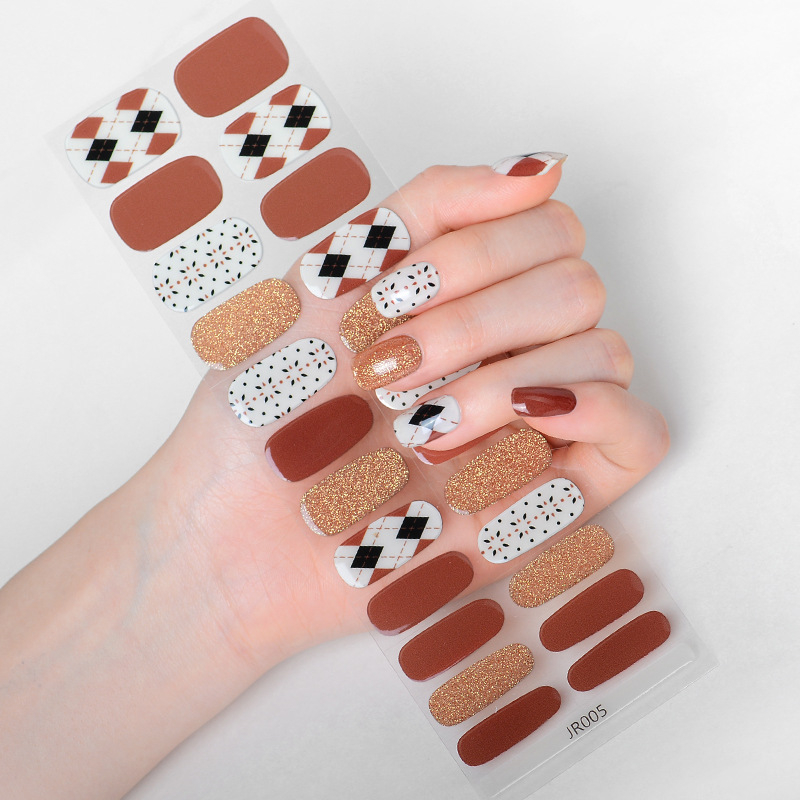 Hsien Tai Ķīniešu stilā UV gaismas terapija nagu uzlīmes, 24 gab., pilns komplekts, gēla nagu uzlīmes daļēji sacietējušas, balināšana