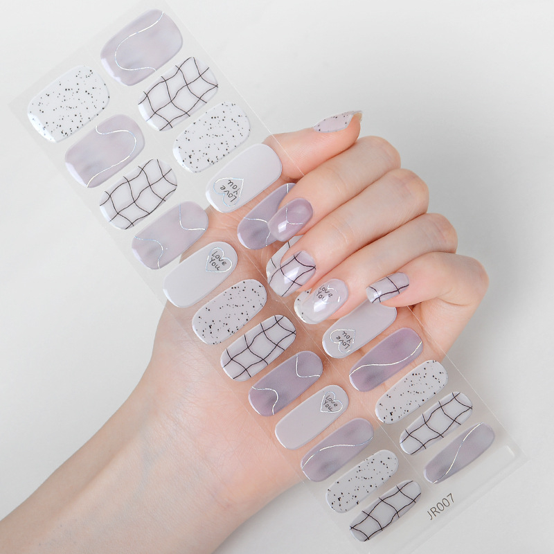 Hsien Tai Ķīniešu stilā UV gaismas terapija nagu uzlīmes, 24 gab., pilns komplekts, gēla nagu uzlīmes daļēji sacietējušas, balināšana