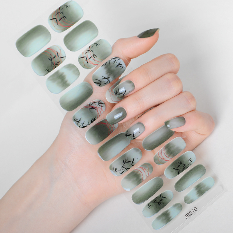 Hsien Tai Ķīniešu stilā UV gaismas terapija nagu uzlīmes, 24 gab., pilns komplekts, gēla nagu uzlīmes daļēji sacietējušas, balināšana