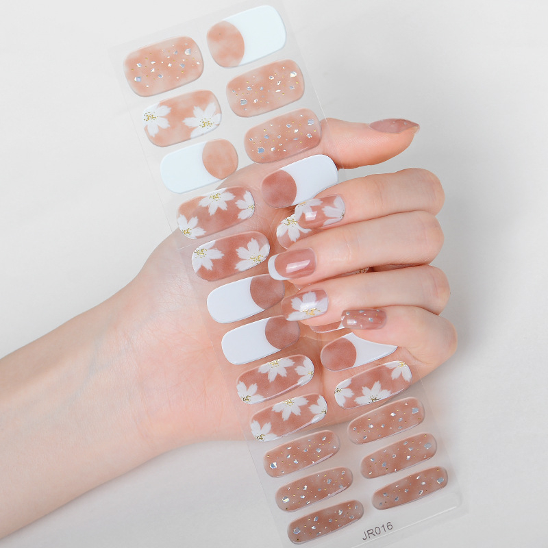 Hsien Tai Ķīniešu stilā UV gaismas terapija nagu uzlīmes, 24 gab., pilns komplekts, gēla nagu uzlīmes daļēji sacietējušas, balināšana