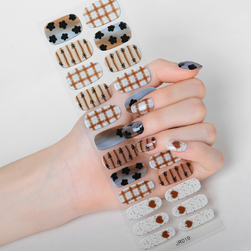 Hsien Tai Ķīniešu stilā UV gaismas terapija nagu uzlīmes, 24 gab., pilns komplekts, gēla nagu uzlīmes daļēji sacietējušas, balināšana