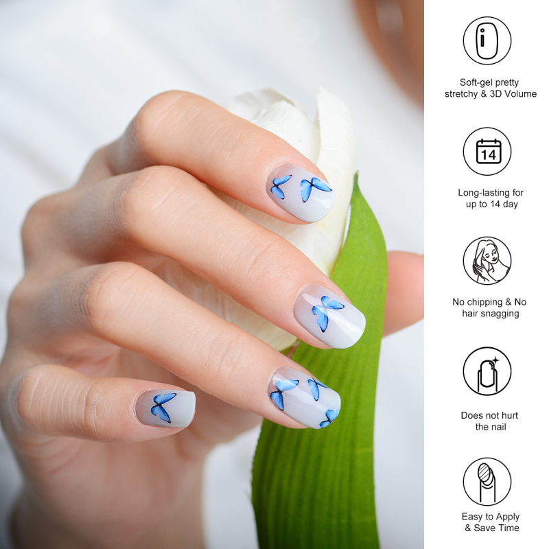 XT Nagu uzlīmes ar tauriņa rakstu – UV gēla nagu uzlīmes, daļēji sacietējošas, pilns pārklājums