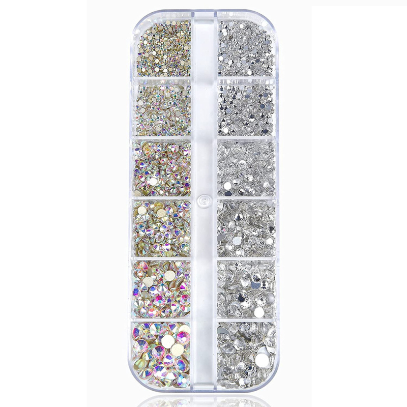 Σετ στρας νυχιών με 12 διαμερίσματα σε κουτί, σειρά DIY, μοτίβο μπλοκ, γλυκό και απλό στυλ, OEM