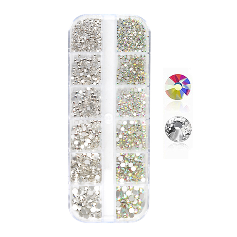 Σετ στρας νυχιών με 12 διαμερίσματα σε κουτί, σειρά DIY, μοτίβο μπλοκ, γλυκό και απλό στυλ, OEM