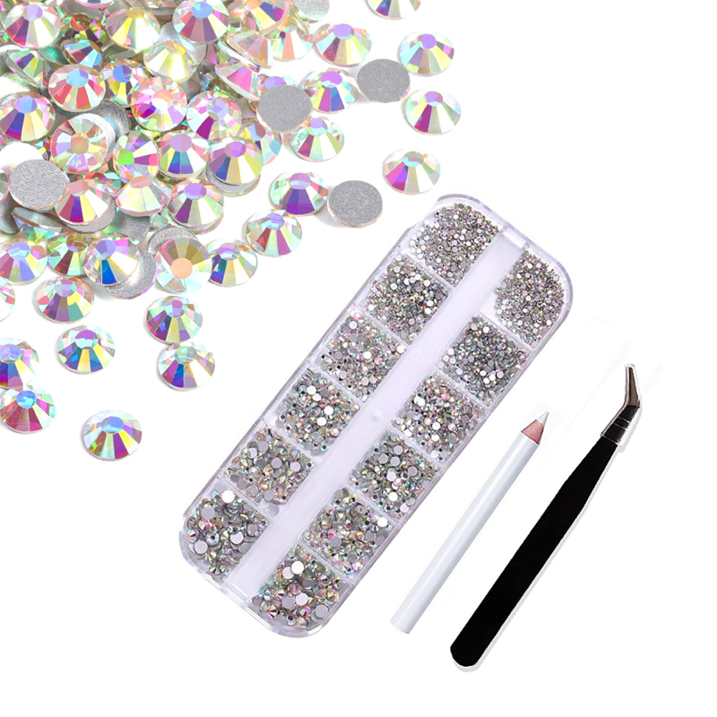 Σετ στρας νυχιών με 12 διαμερίσματα σε κουτί, σειρά DIY, μοτίβο μπλοκ, γλυκό και απλό στυλ, OEM