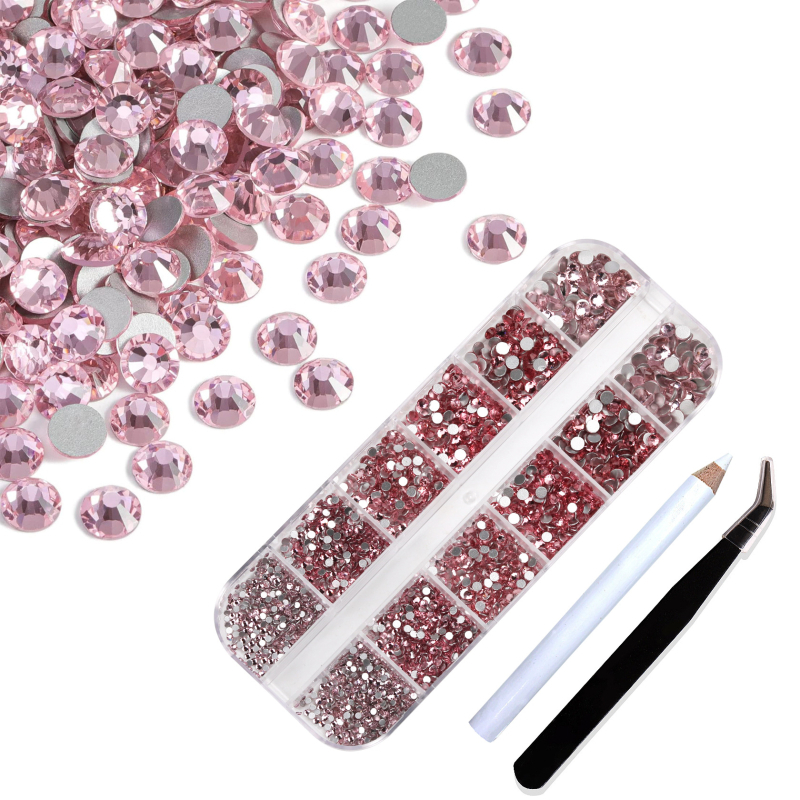 Σετ στρας νυχιών με 12 διαμερίσματα σε κουτί, σειρά DIY, μοτίβο μπλοκ, γλυκό και απλό στυλ, OEM