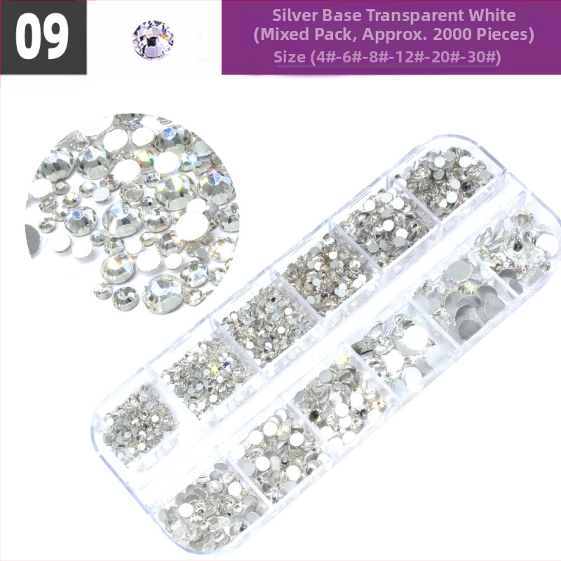 Σετ στρας νυχιών με 12 διαμερίσματα σε κουτί, σειρά DIY, μοτίβο μπλοκ, γλυκό και απλό στυλ, OEM