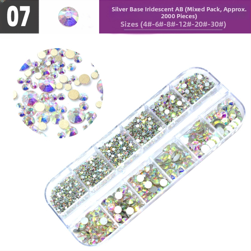 Σετ στρας νυχιών με 12 διαμερίσματα σε κουτί, σειρά DIY, μοτίβο μπλοκ, γλυκό και απλό στυλ, OEM