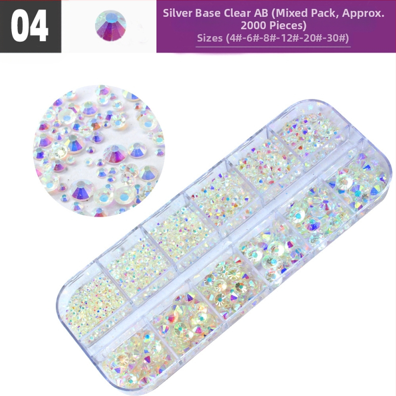 Σετ στρας νυχιών με 12 διαμερίσματα σε κουτί, σειρά DIY, μοτίβο μπλοκ, γλυκό και απλό στυλ, OEM