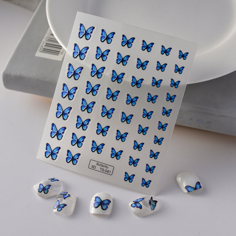 Nagu uzlīmes ar taureņu rakstu, 5D līme, ultra plānas, bez atlikumiem, dekoratīvās nagu uzlīmes