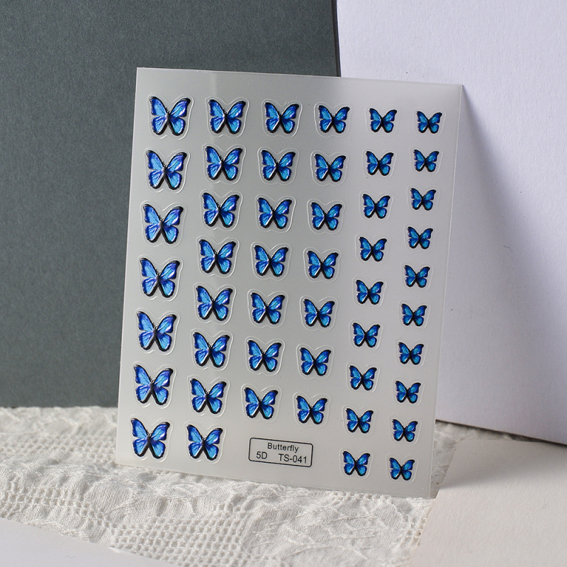 Nagu uzlīmes ar taureņu rakstu, 5D līme, ultra plānas, bez atlikumiem, dekoratīvās nagu uzlīmes