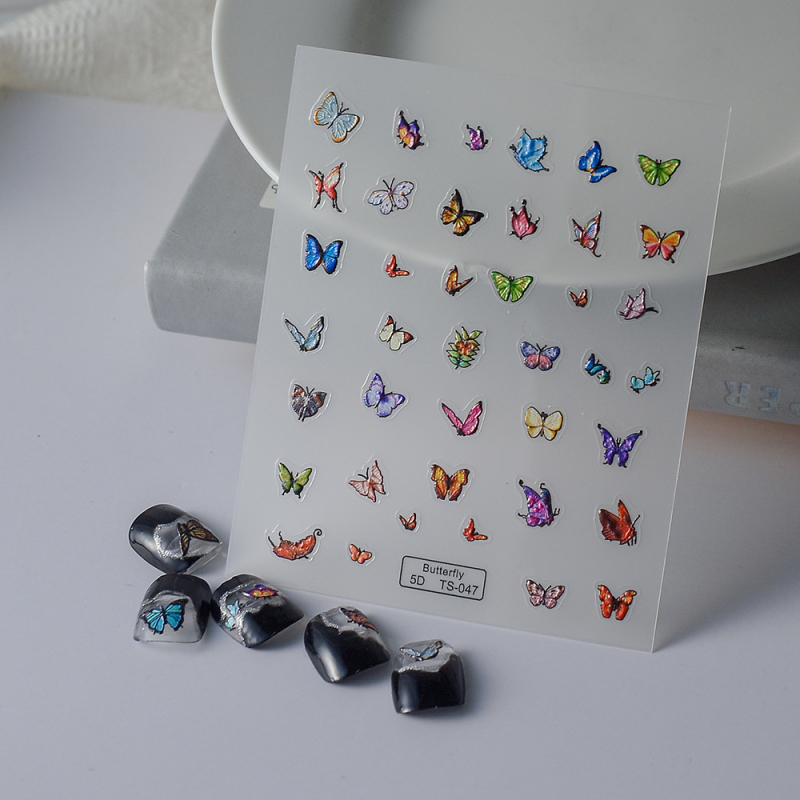 Nagu uzlīmes ar taureņu rakstu, 5D līme, ultra plānas, bez atlikumiem, dekoratīvās nagu uzlīmes