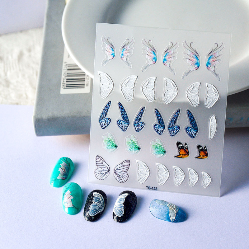 Nagu uzlīmes ar taureņu rakstu, 5D līme, ultra plānas, bez atlikumiem, dekoratīvās nagu uzlīmes