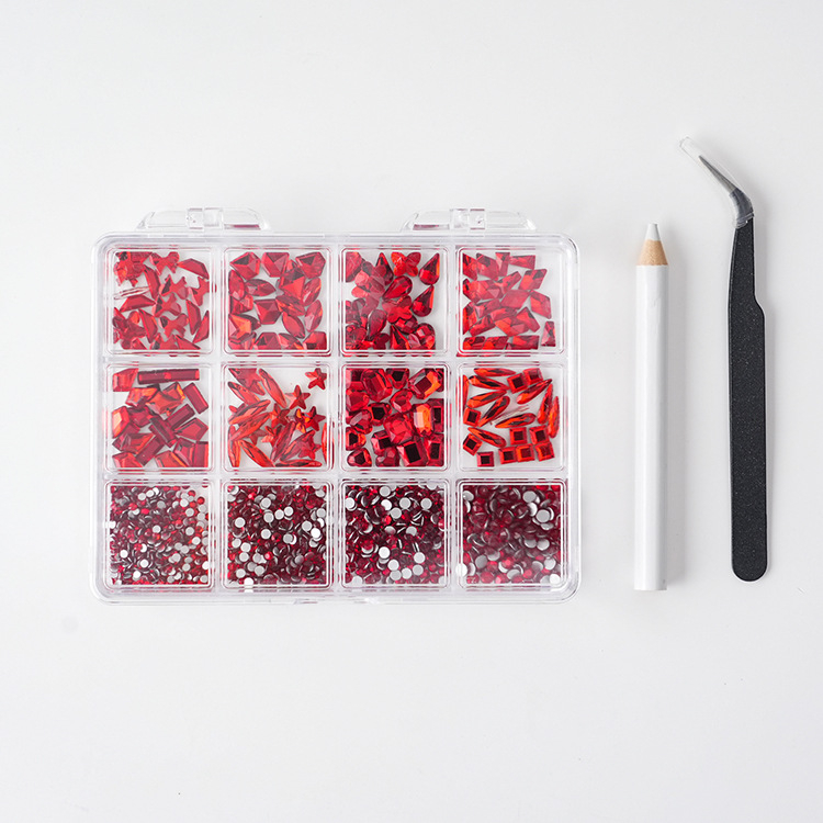 Jane Workshop серия Princess, кутия за кристали за маникюр с 12 секции, стъклени кристали, плоско дъно, мотиви: пеперуда, луна, водна капка, звезди