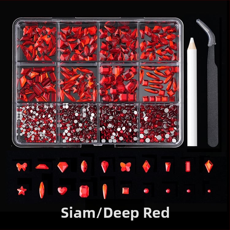 Jane Workshop серия Princess, кутия за кристали за маникюр с 12 секции, стъклени кристали, плоско дъно, мотиви: пеперуда, луна, водна капка, звезди