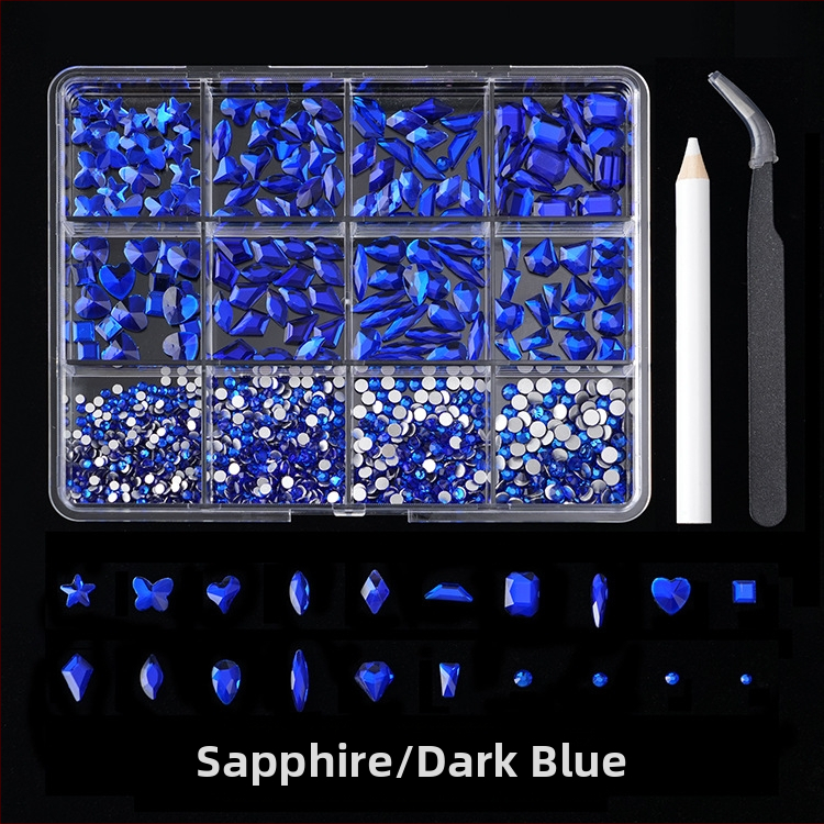 Jane Workshop серия Princess, кутия за кристали за маникюр с 12 секции, стъклени кристали, плоско дъно, мотиви: пеперуда, луна, водна капка, звезди