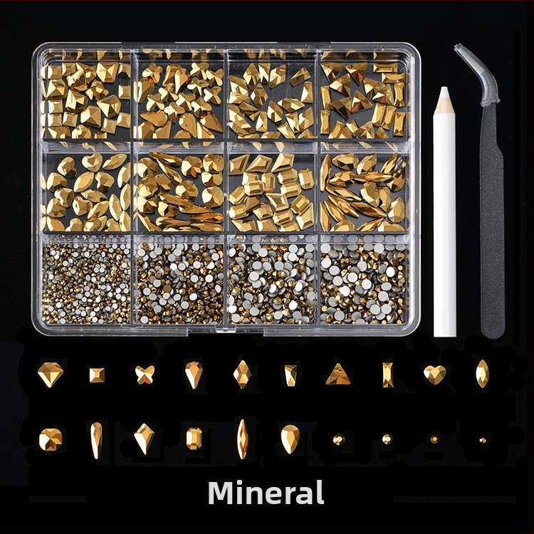 Jane Workshop серия Princess, кутия за кристали за маникюр с 12 секции, стъклени кристали, плоско дъно, мотиви: пеперуда, луна, водна капка, звезди