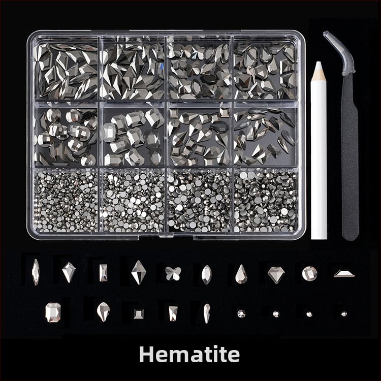 Jane Workshop серия Princess, кутия за кристали за маникюр с 12 секции, стъклени кристали, плоско дъно, мотиви: пеперуда, луна, водна капка, звезди