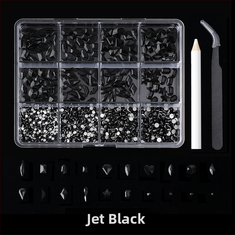 Jane Workshop серия Princess, кутия за кристали за маникюр с 12 секции, стъклени кристали, плоско дъно, мотиви: пеперуда, луна, водна капка, звезди