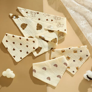 5 τεμάχια βρεφικά μούσλιν βαμβακερά – απαλές, φιλικές προς το δέρμα, απορροφητικές, με μοτίβο καρτούν-λουλούδι, για νεογνά 0–12 μηνών