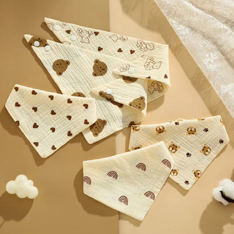 5 τεμάχια βρεφικά μούσλιν βαμβακερά – απαλές, φιλικές προς το δέρμα, απορροφητικές, με μοτίβο καρτούν-λουλούδι, για νεογνά 0–12 μηνών