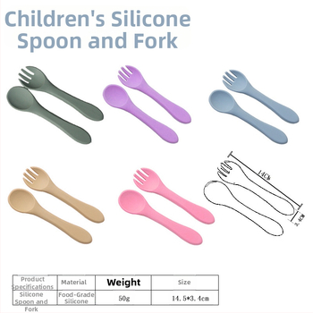 Silikonski set žličice i vilice za bebe, 2 komada, mekani trening pribor za hranjenje od 3 mjeseca