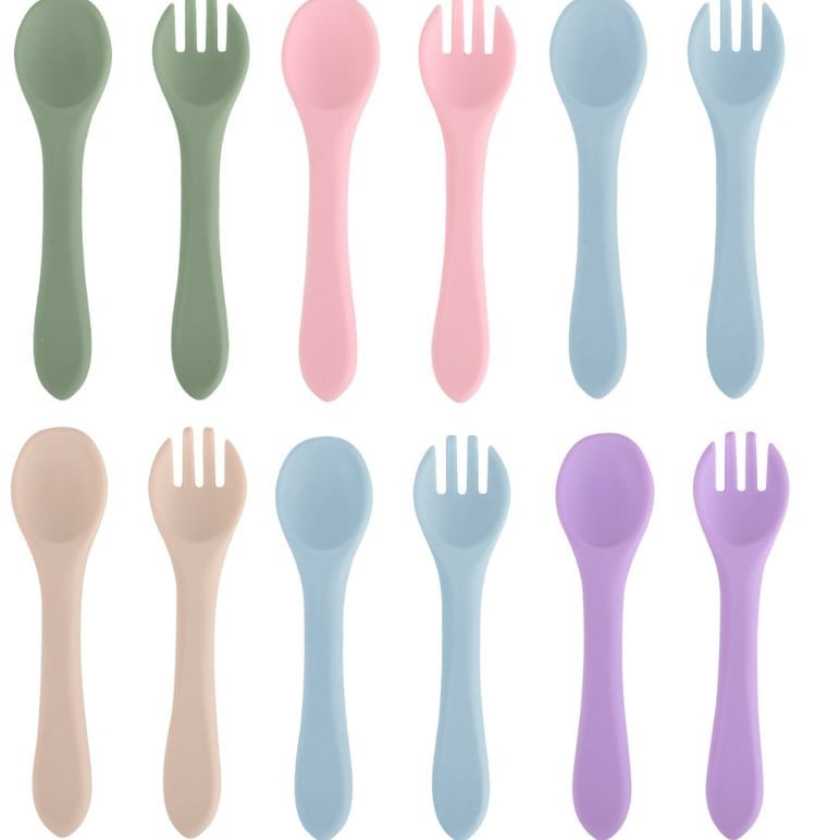 Silikonski set žličice i vilice za bebe, 2 komada, mekani trening pribor za hranjenje od 3 mjeseca