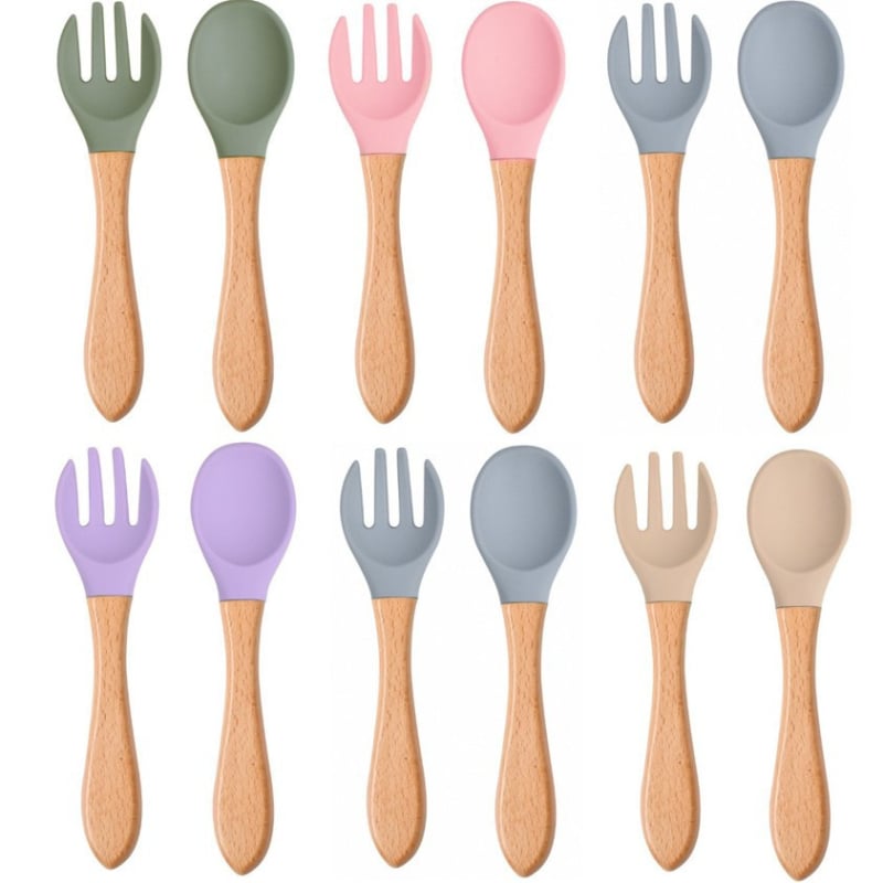 Silikonski set žličice i vilice za bebe, 2 komada, mekani trening pribor za hranjenje od 3 mjeseca